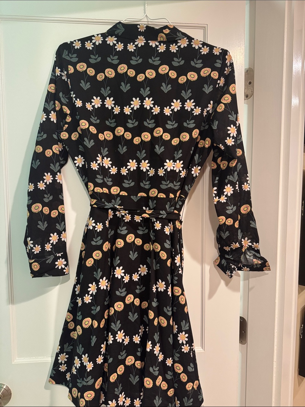 Boden Black Floral Long-Sleeve Tie-Waist Shirt Dress - Picture 7 of 9